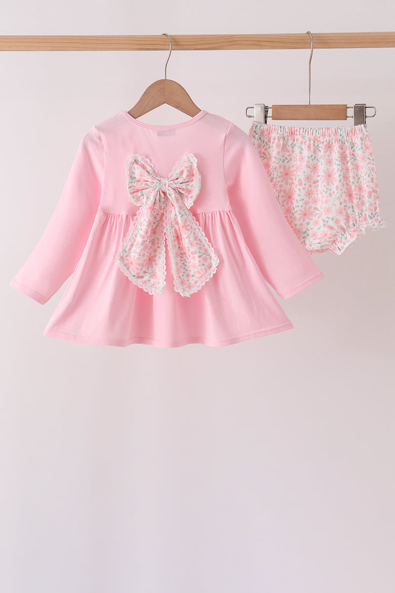Pink floral bow bloomer set