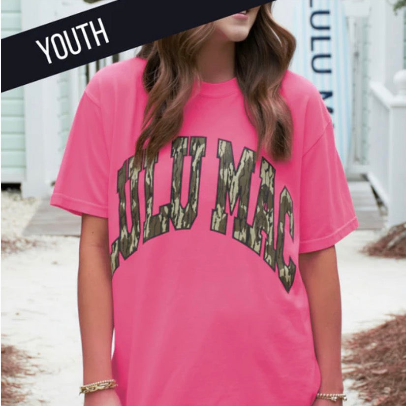 Lulu Mac MOSSY OAK BOTTOMLAND NEON PINK YOUTH COMFORT COLORS MOSSY OAK TEE