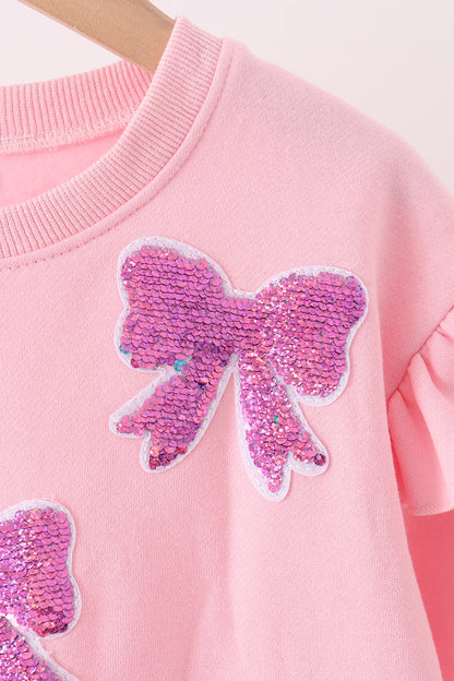 Pink bow sequin mom&me sweatshirt