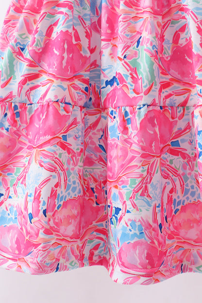 Pink floral smocked ruffle mom&me tiered dress