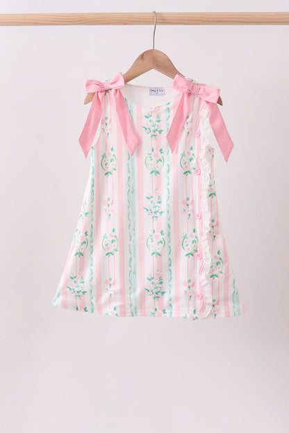 Pink floral print bow dress