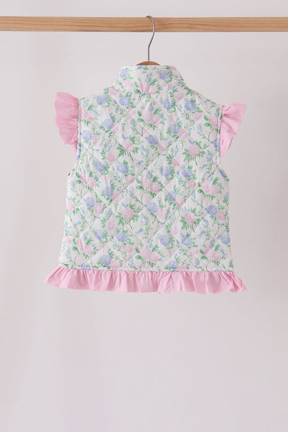 Pink floral ruffle vest