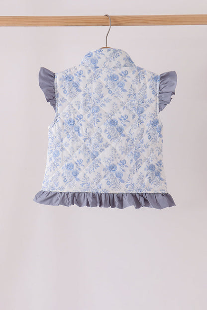 Blue floral ruffle vest