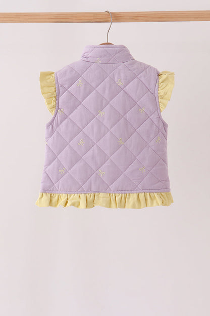 Purple corduroy bow embroidery ruffle vest