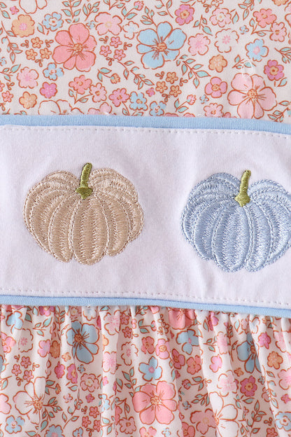 Pink Pumpkin Floral Embroidery Dress