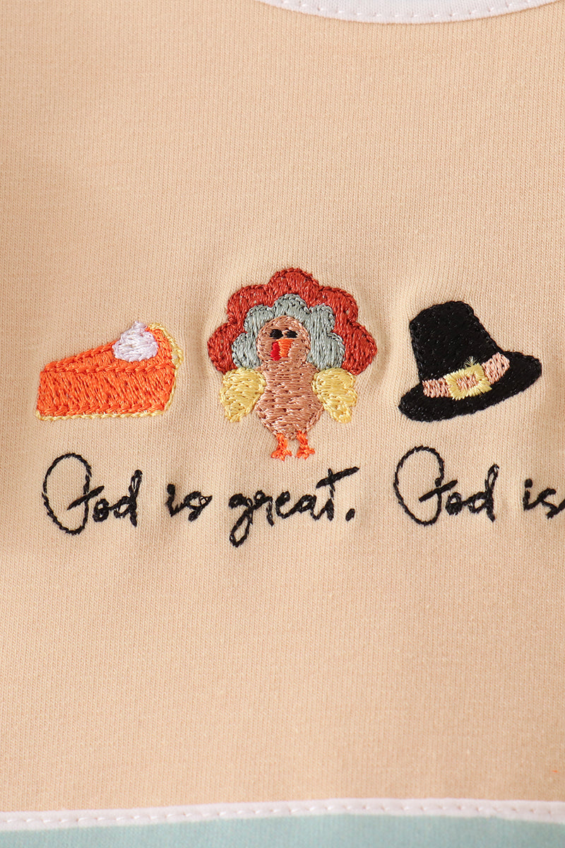 God is great god is good embroidery ruffle bloomer set