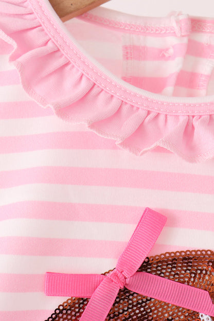 Pink football sequin stripe bubble