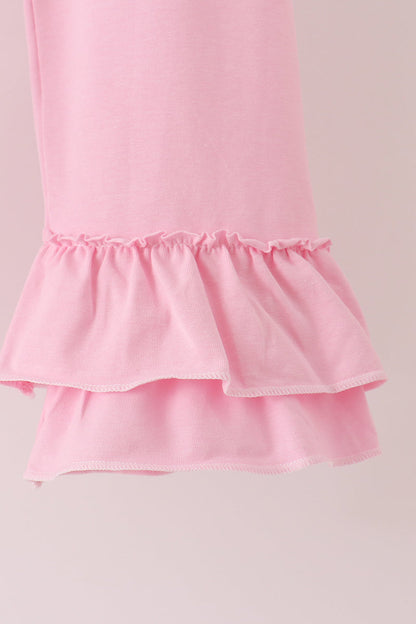 Pink football sequin stripe ruffle pants set