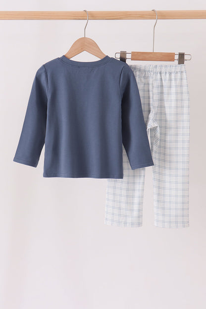 Teal pocket plaid pants set
