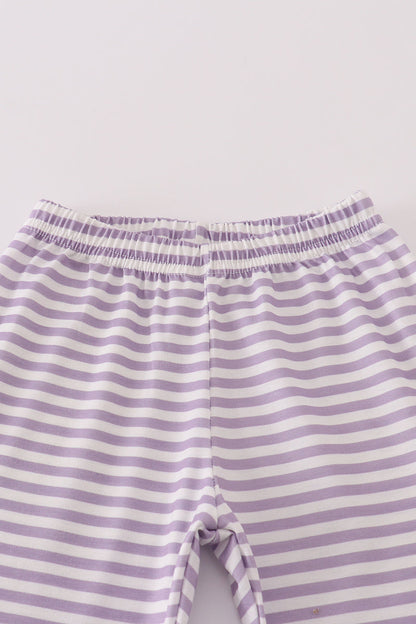 Purple Halloween spider embroidery stripe pants set