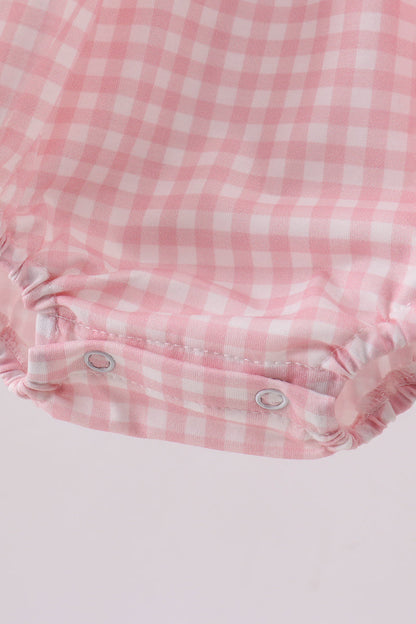 Pink strawberry embroidery gingham bubble