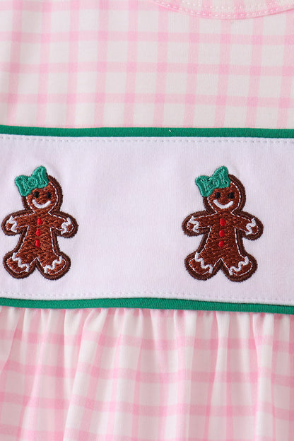Pink Plaid Gingerbread Embroidery Ruffle Pants Set