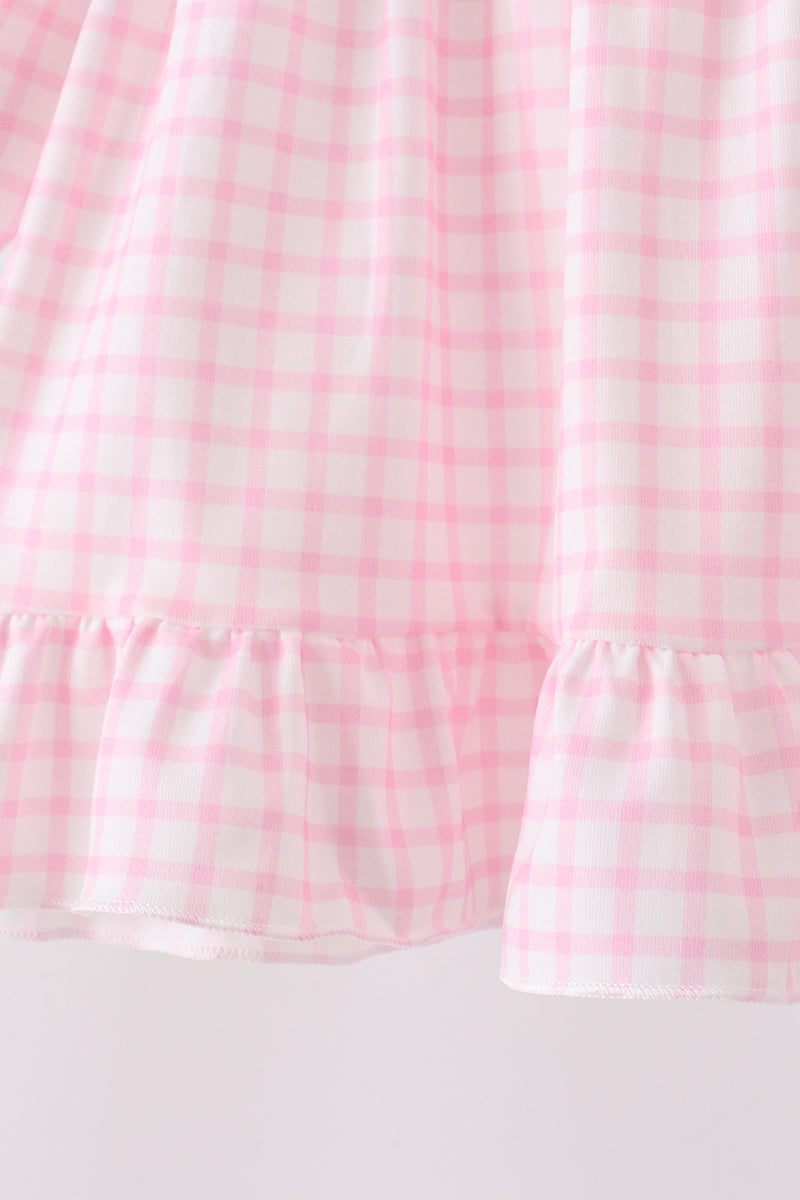 Pink Plaid Gingerbread Embroidery Ruffle Pants Set