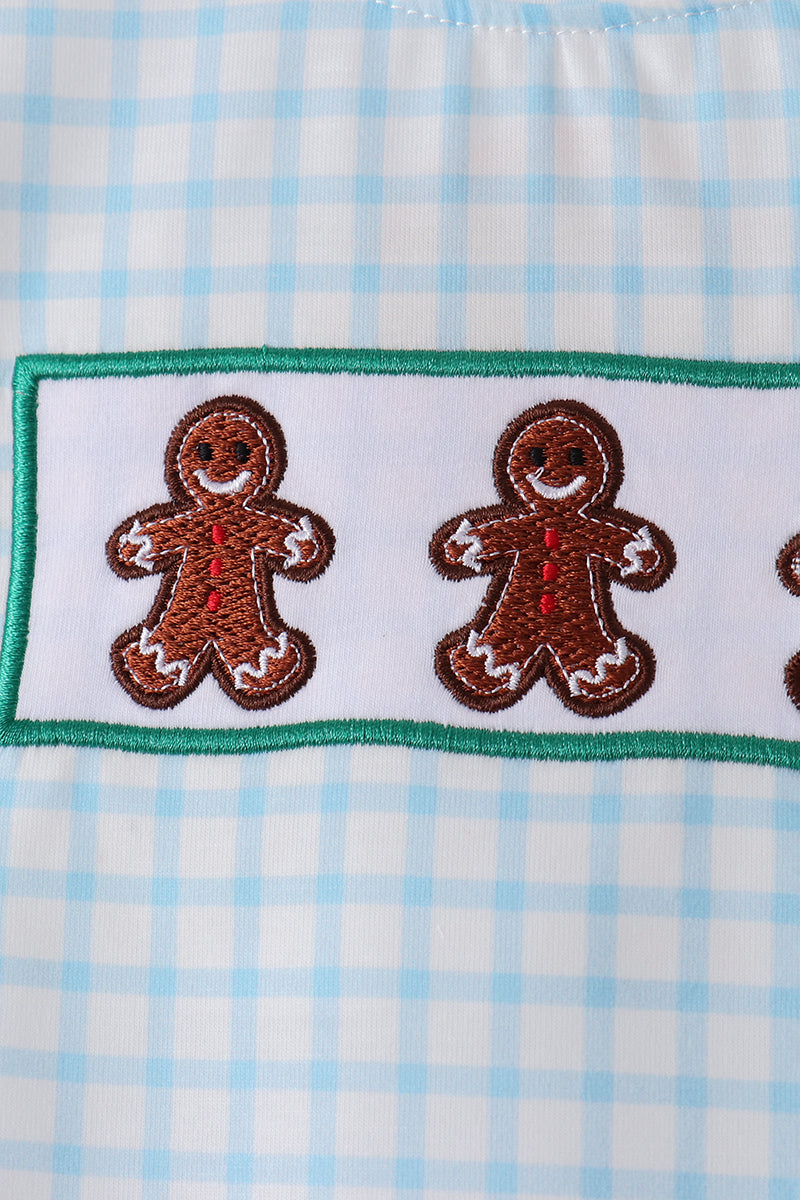 Blue Plaid Gingerbread Embroidery Pants Set