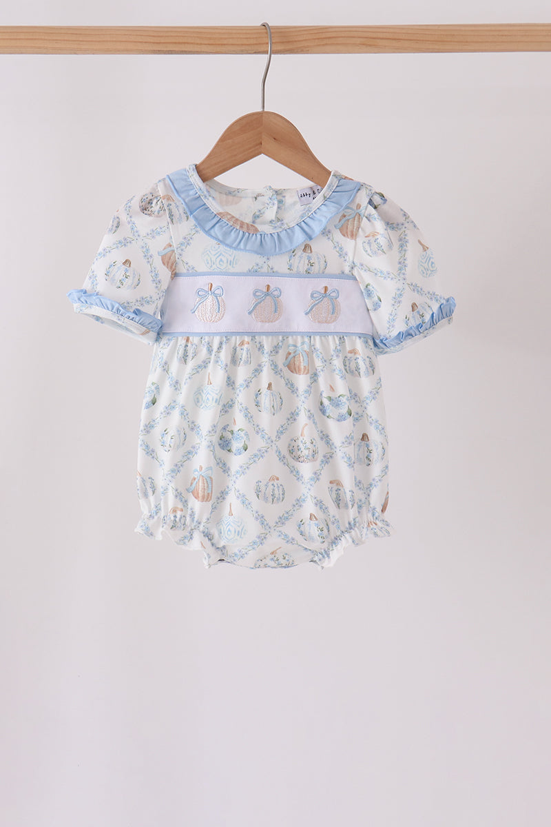Blue pumpkin embroidery ruffle bubble