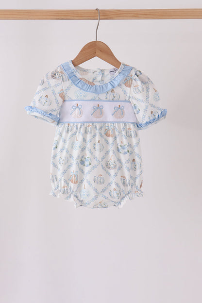 Blue pumpkin embroidery ruffle bubble