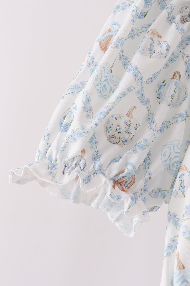 Blue pumpkin ruffle mom dress