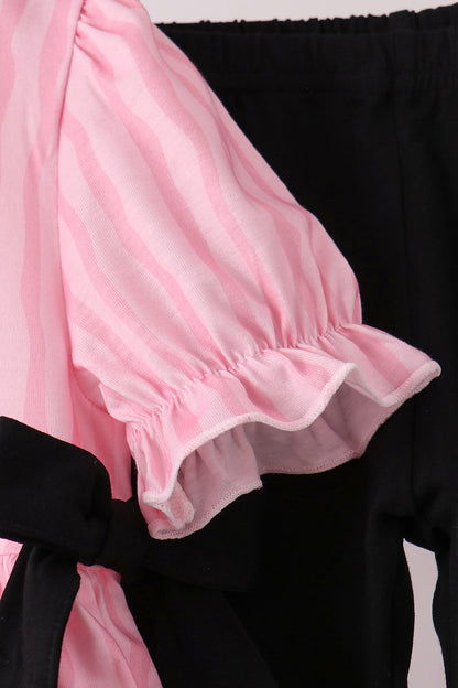 Pink ghost applique stripe pants set