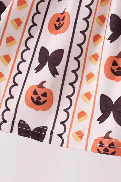 Pumpkin bow embroidery ruffle pants set