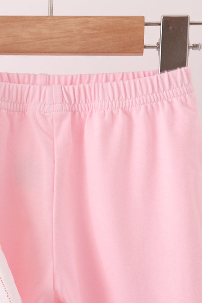 Pink floral turkey embroidery ruffle pants set