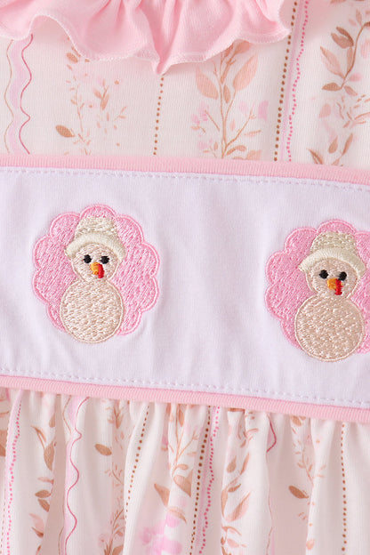 Pink floral turkey embroidery ruffle bloomer set
