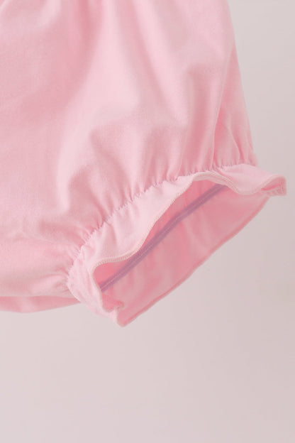 Pink floral turkey embroidery ruffle bloomer set