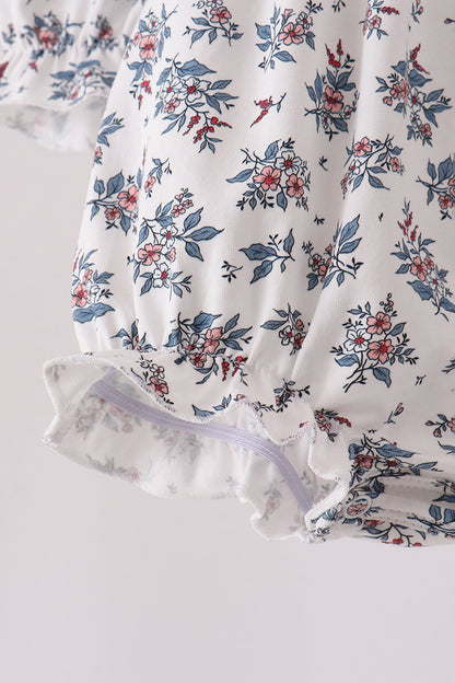 Teal floral smocked bow bubble