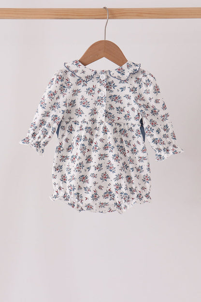 Teal floral smocked bow bubble