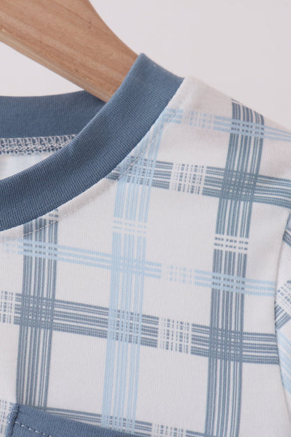 Blue plaid pocket top