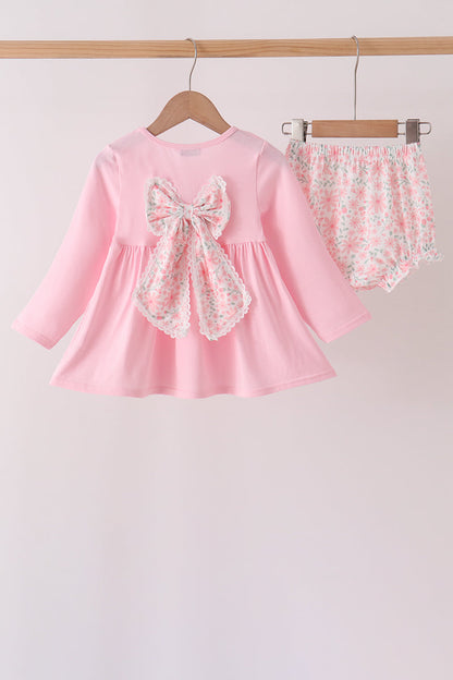 Pink floral bow bloomer set