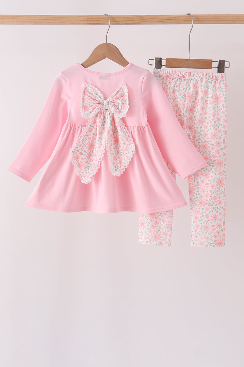 Pink floral bow pants set