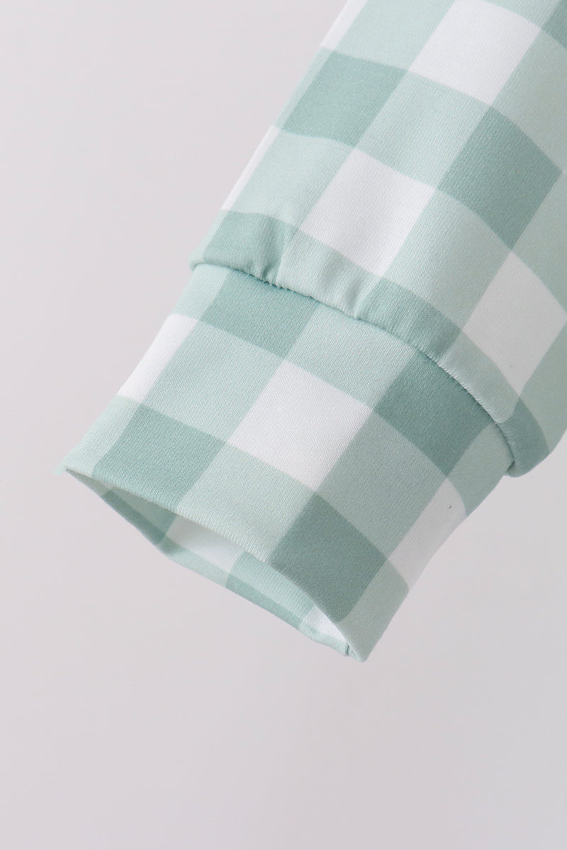 Sage Turkey Embroidery Gingham Jogger Set