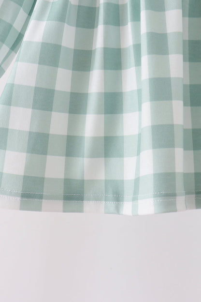 Sage Turkey Embroidery Gingham 2pc Pants Set