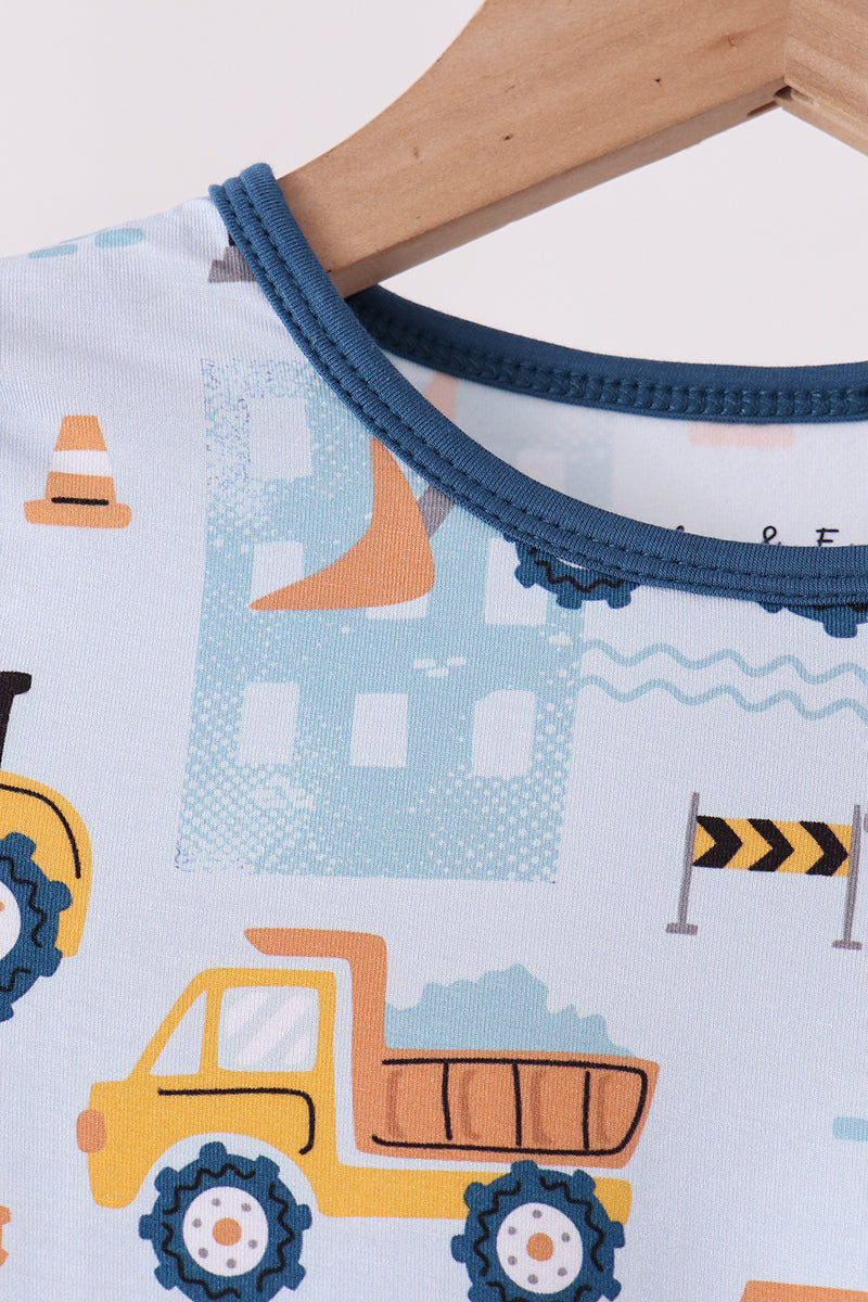 Blue Construction Trucks Bamboo Pajama Set