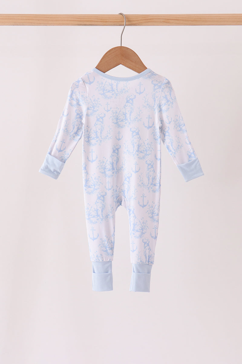 Blue dog bamboo zipper romper