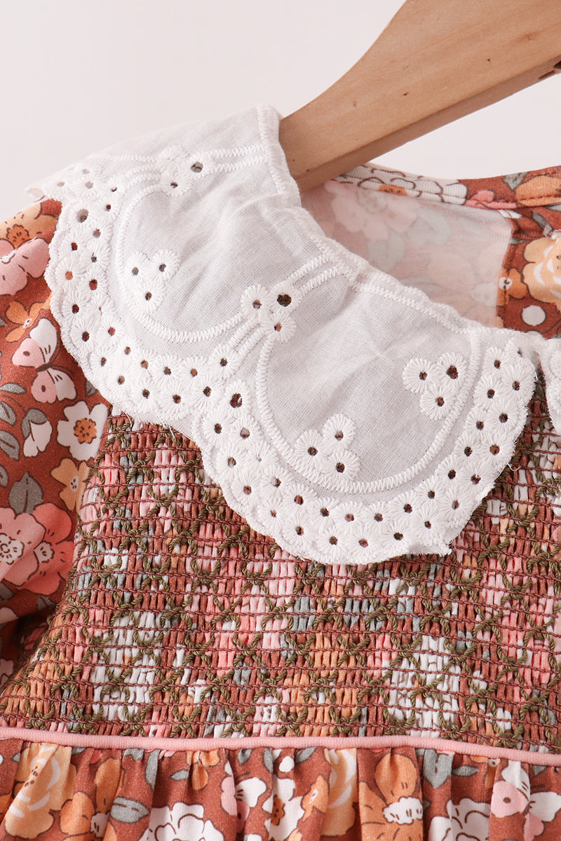 Floral Smocked Lace Pants Set