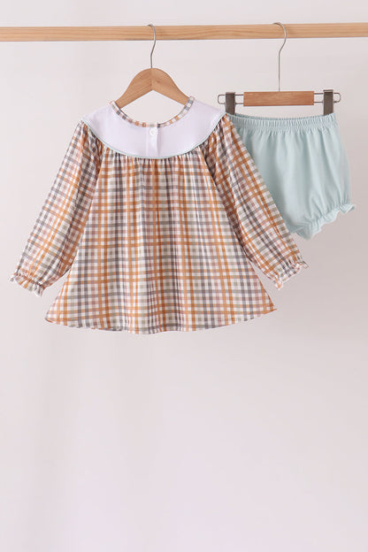 Khaki Turkey Bow Embroidery Bloomer Set