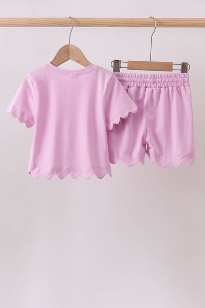 Pink scalloped mom&me shorts set