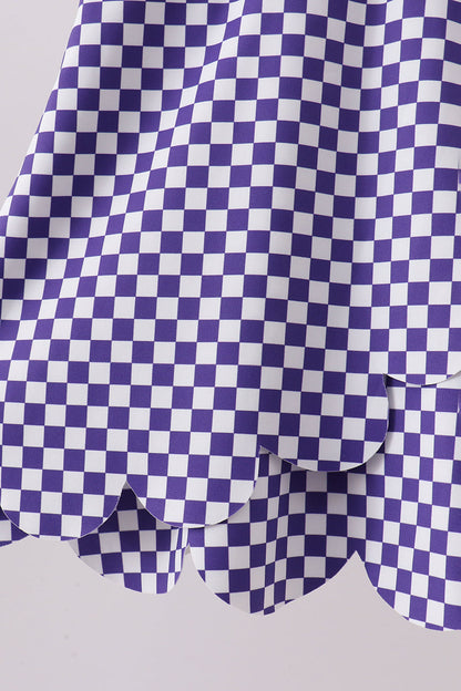 Purple checkered bow active dress