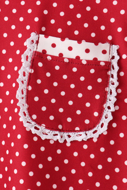 Red polka dot pocket ruffle pants set