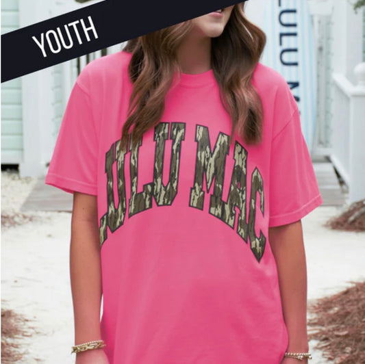 Lulu Mac  MOSSY OAK BOTTOMLAND NEON PINK YOUTH COMFORT COLORS MOSSY OAK TEE