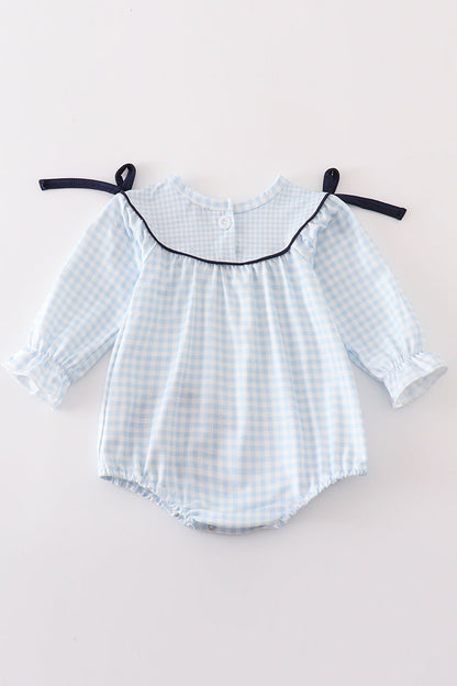 Navy plaid nativity embroidery girl bubble