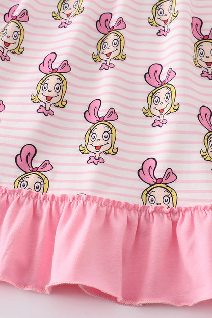 Pink stripe cindy lou who print girl dress