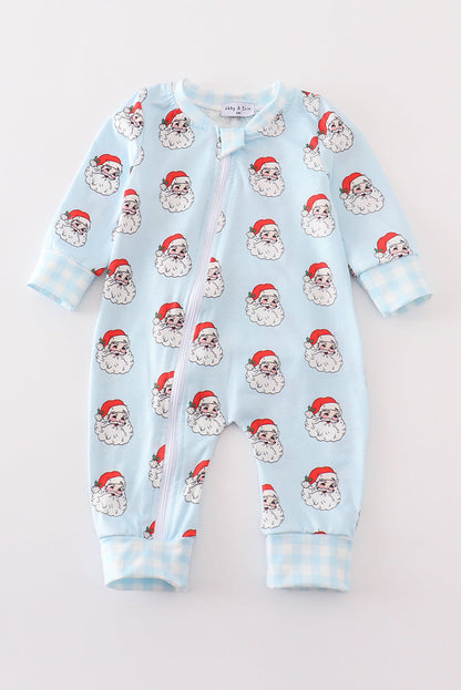 Blue Santa print Zipper girl romper
