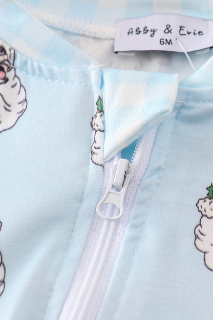 Blue Santa print Zipper girl romper