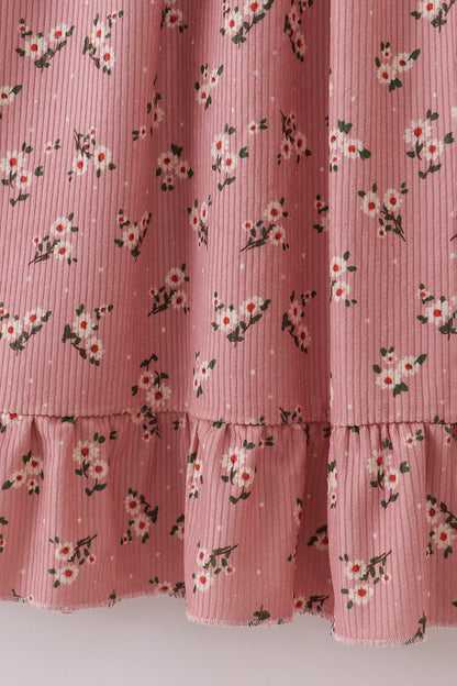Floral corduroy lace ruffle mom dress