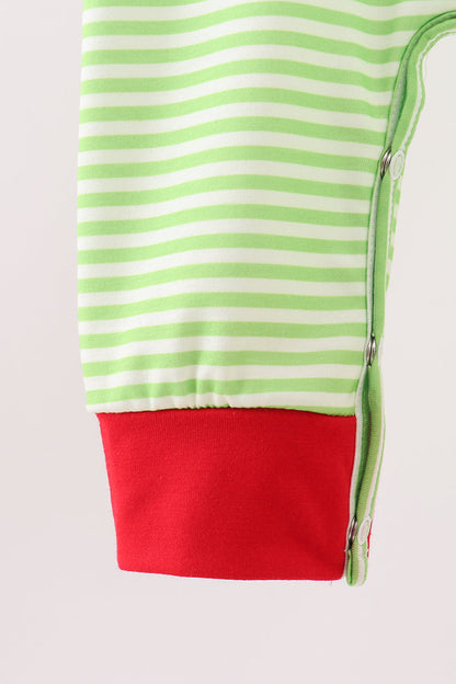 Green christmas grinch embroidery boy romper