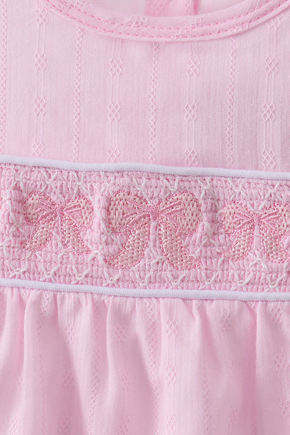 Pink bow smocked ruffle bubble