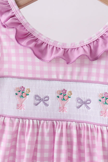 Pink floral bow smocked ruffle shorts set