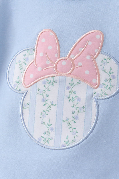 Blue character applique ruffle shorts set